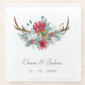 Woodland Deer Floral Antler Winter Wedding Glazen Onderzetter (Voorkant)