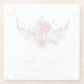 Woodland Deer Floral Antler Winter Wedding Glazen Onderzetter (Achterkant)