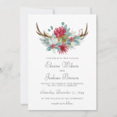 Woodland Deer Floral Antler Winter Wedding Kaart (Voorkant)