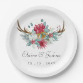 Woodland Deer Floral Antler Winter Wedding Papieren Bordje (Voorkant)