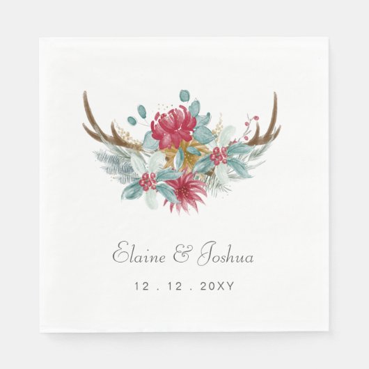 Woodland Deer Floral Antler Winter Wedding Servet (Voorkant)