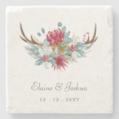 Woodland Deer Floral Antler Winter Wedding Stenen Onderzetter (Voorkant)