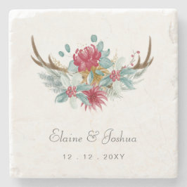 Woodland Deer Floral Antler Winter Wedding Stenen Onderzetter