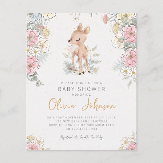 Woodland Deer Floral Baby shower Invitation (Voorkant)