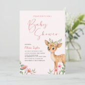 Woodland Deer Floral Baby shower Kaart (Staand voorkant)