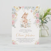 Woodland Deer Floral Baby shower Kaart (Staand voorkant)