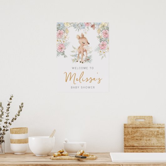 Woodland Deer Floral Baby shower Welcome Poster (Keuken)