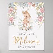 Woodland Deer Floral Baby shower Welcome Poster (Voorkant)