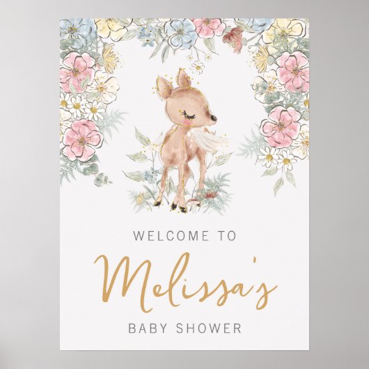 Woodland Deer Floral Baby shower Welcome Poster (Voorkant)