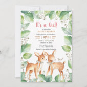 Woodland Deer Floral Botanical Girl Baby shower Kaart (Voorkant)