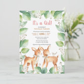 Woodland Deer Floral Botanical Girl Baby shower Kaart (Staand voorkant)