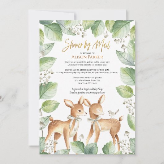 Woodland Deer Floral Greenery Baby shower per post Kaart (Voorkant)
