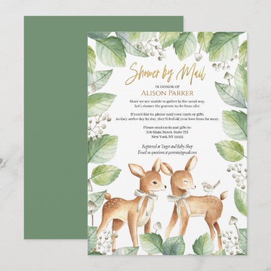 Woodland Deer Floral Greenery Baby shower per post Kaart (Voorkant / Achterkant)