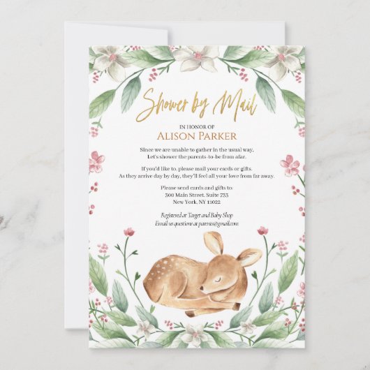 Woodland Deer Floral Greenery Baby shower per post Kaart (Voorkant)