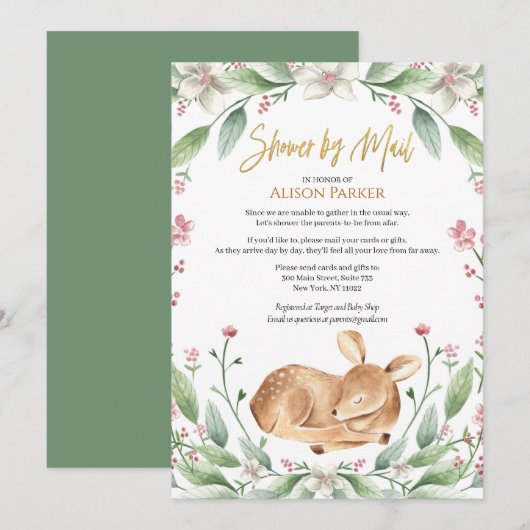 Woodland Deer Floral Greenery Baby shower per post Kaart (Voorkant / Achterkant)