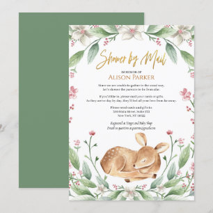 Woodland Deer Floral Greenery Baby shower per post Kaart