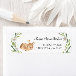 Woodland Deer Floral Greenery Baby shower Return Etiket