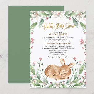 Woodland Deer Floral Greenery Baby Virtual Shower Kaart