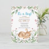 Woodland Deer Floral Greenery Boy Baby shower Kaart (Staand voorkant)