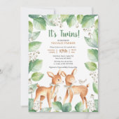 Woodland Deer Floral Greenery Twins Baby shower Kaart (Voorkant)