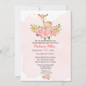 Woodland Deer Floral Pink Baby shower Invitation Kaart (Voorkant)