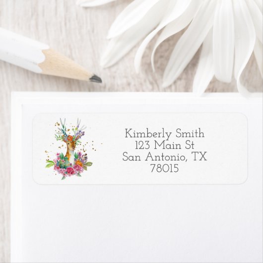 Woodland Deer Floral Return Address Etiket (Insitu)