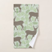 Woodland Deer Foliage Green Brown Pattern Bad Handdoek (Handdoek)