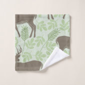 Woodland Deer Foliage Green Brown Pattern Bad Handdoek (Wasdoekje)