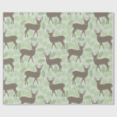 Woodland Deer Foliage Green Brown Pattern Cadeaupapier (Vlak)