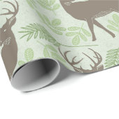 Woodland Deer Foliage Green Brown Pattern Cadeaupapier (Rol Hoek)