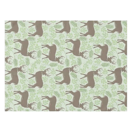 Woodland Deer Foliage Green Brown Pattern Tafelkleed (Voorkant (Horizontaal))