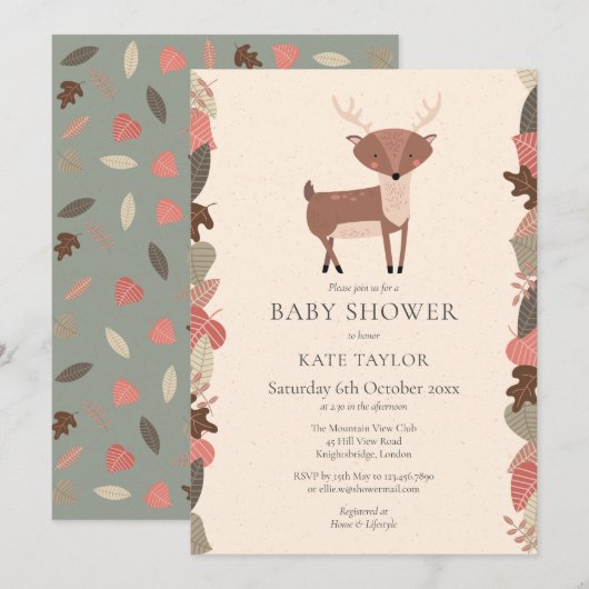 Woodland Deer Geslachtsneutrale Baby shower Sprink Kaart (Voorkant / Achterkant)