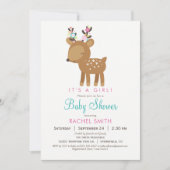 Woodland Deer Girl Baby shower Uitnodiging (Voorkant)
