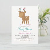 Woodland Deer Girl Baby shower Uitnodiging (Staand voorkant)