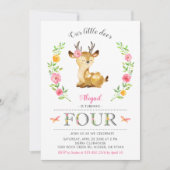 Woodland Deer Girl Floral 4e vierde verjaardag Kaart (Voorkant)