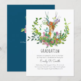 Woodland Deer Graduation Party Invitations Girl Kaart