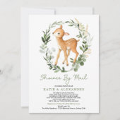 Woodland Deer Greenery Gold Baby shower per post Kaart (Voorkant)