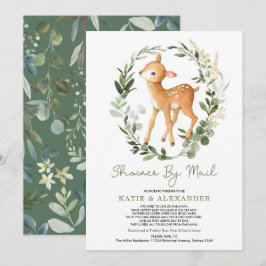 Woodland Deer Greenery Gold Baby shower per post Kaart