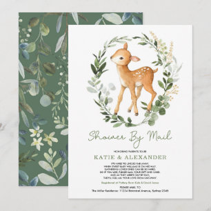 Woodland Deer Greenery Gold Baby shower per post Kaart