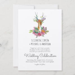 Woodland Deer Illustrated Wedding Invitations Kaart