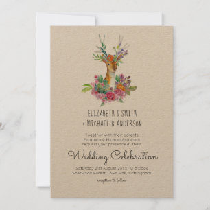 Woodland Deer Illustrated Wedding Invitations Kaart