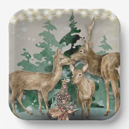 Woodland Deer kerstfeestmaal Bord (Voorkant)