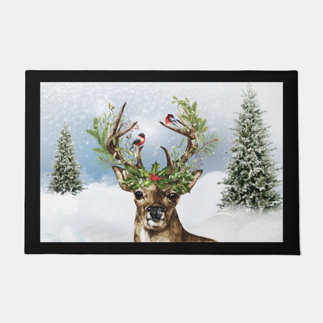 Woodland Deer kerstklep Deat Deat Deurmat (Voorkant)