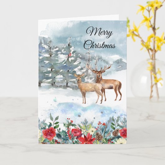 Woodland Deer Kerstmis Kaart (Gele Bloem)