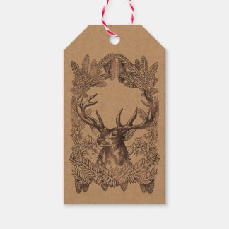 Woodland Deer Kerstmis Rustic Kraft Forest Tartan Cadeaulabel