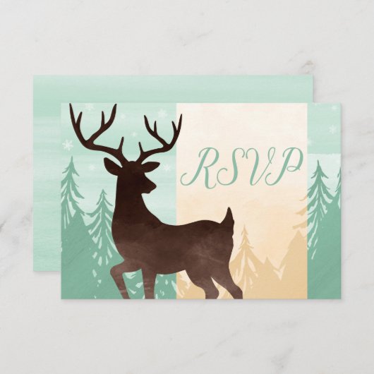 Woodland Deer Kerstparty RSVP-kaart Kaart (Voorkant / Achterkant)