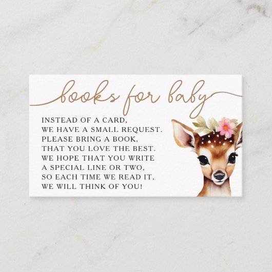 Woodland Deer Meisje Boeken voor Baby shower Informatiekaartje (Voorkant)
