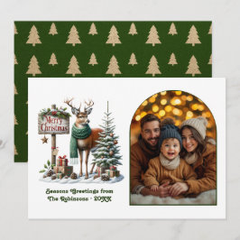 Woodland Deer Merry Christmas Rustic Forest Photo Feestdagenkaart