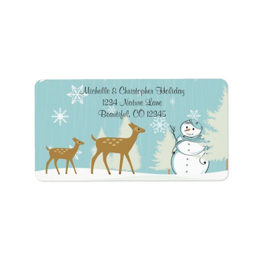 Woodland Deer met Snowman Winter Adres Label (Voorkant)