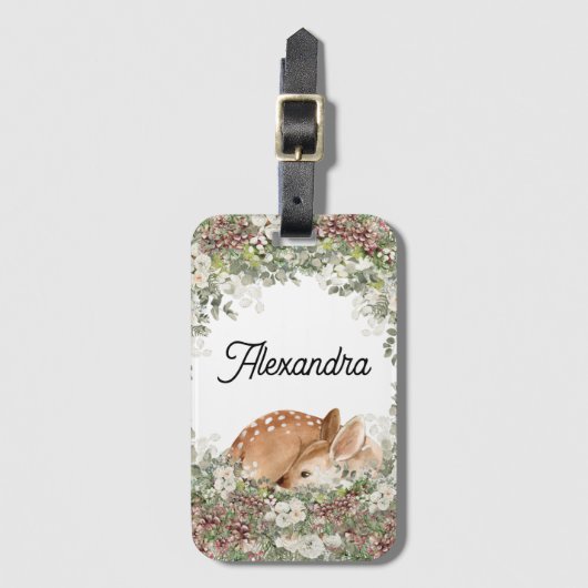 Woodland Deer Monogram Name Stroller Backpack labe Bagagelabel (Voorkant (verticaal))